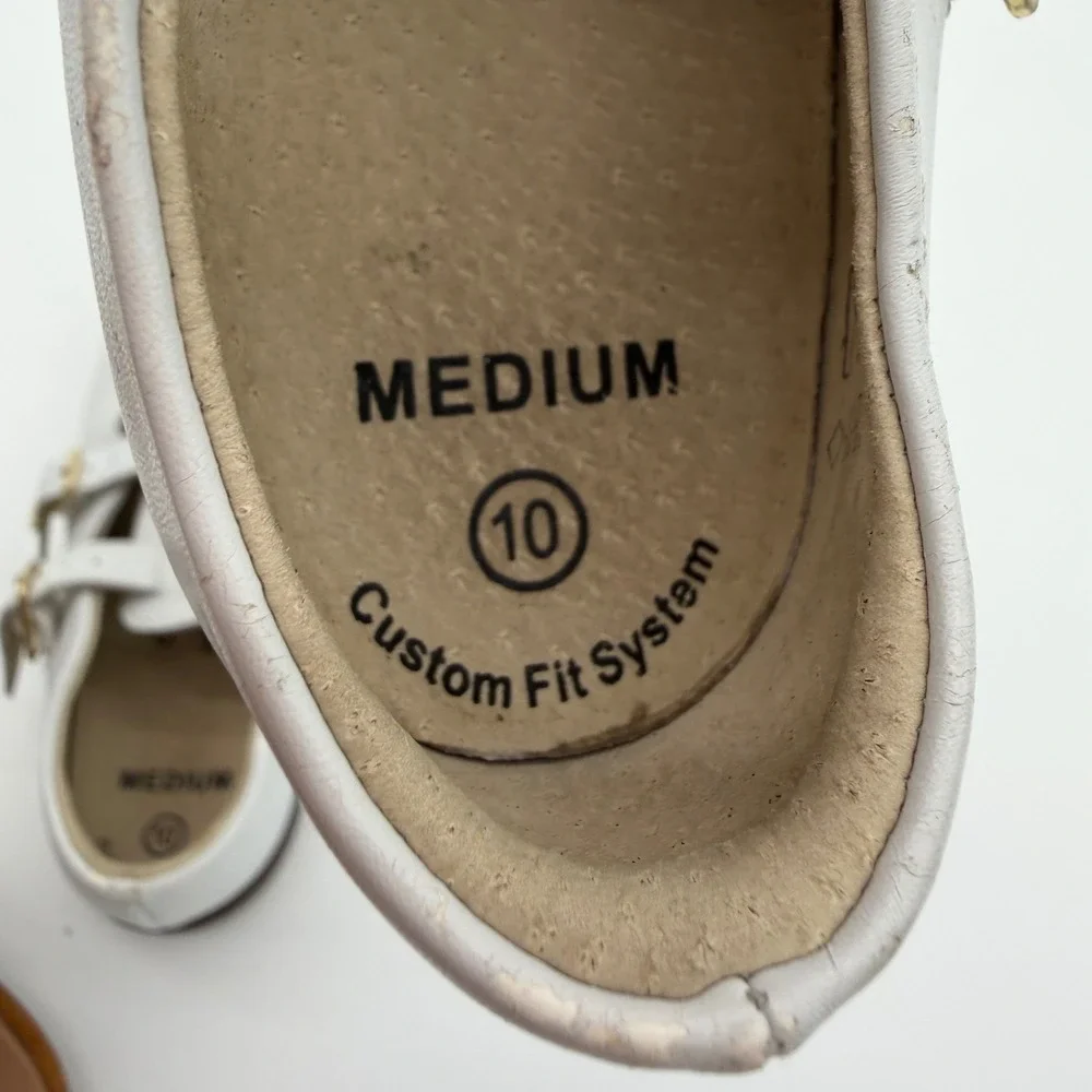 Footmates Mary Jane Kids 10 White Leather T-Strap Double Buckle Perforated Shoes